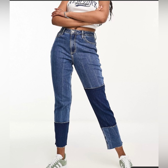 Hollister mid blue curvy high rise patchwork mom jeans size 15R W32/L27 new - Picture 3 of 14